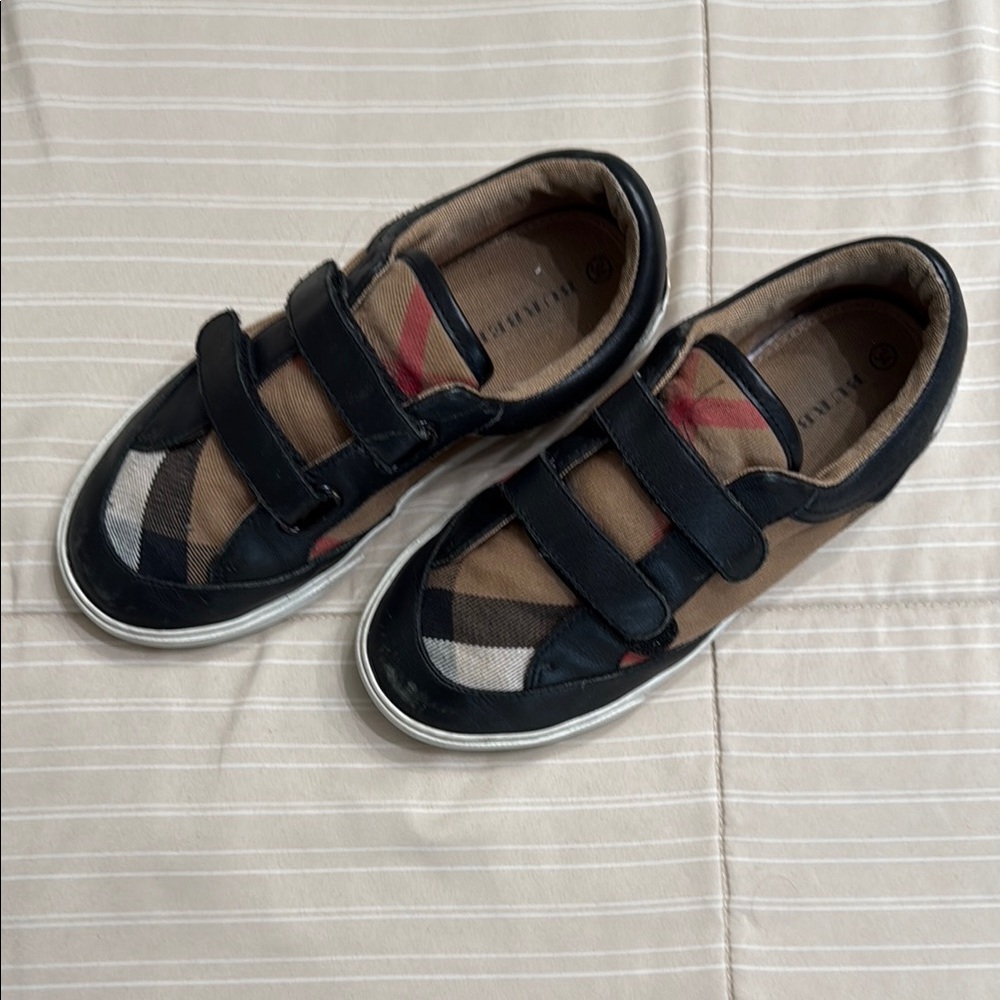 Burberry Kids Black and Brown Sneakers with Velcro Closure